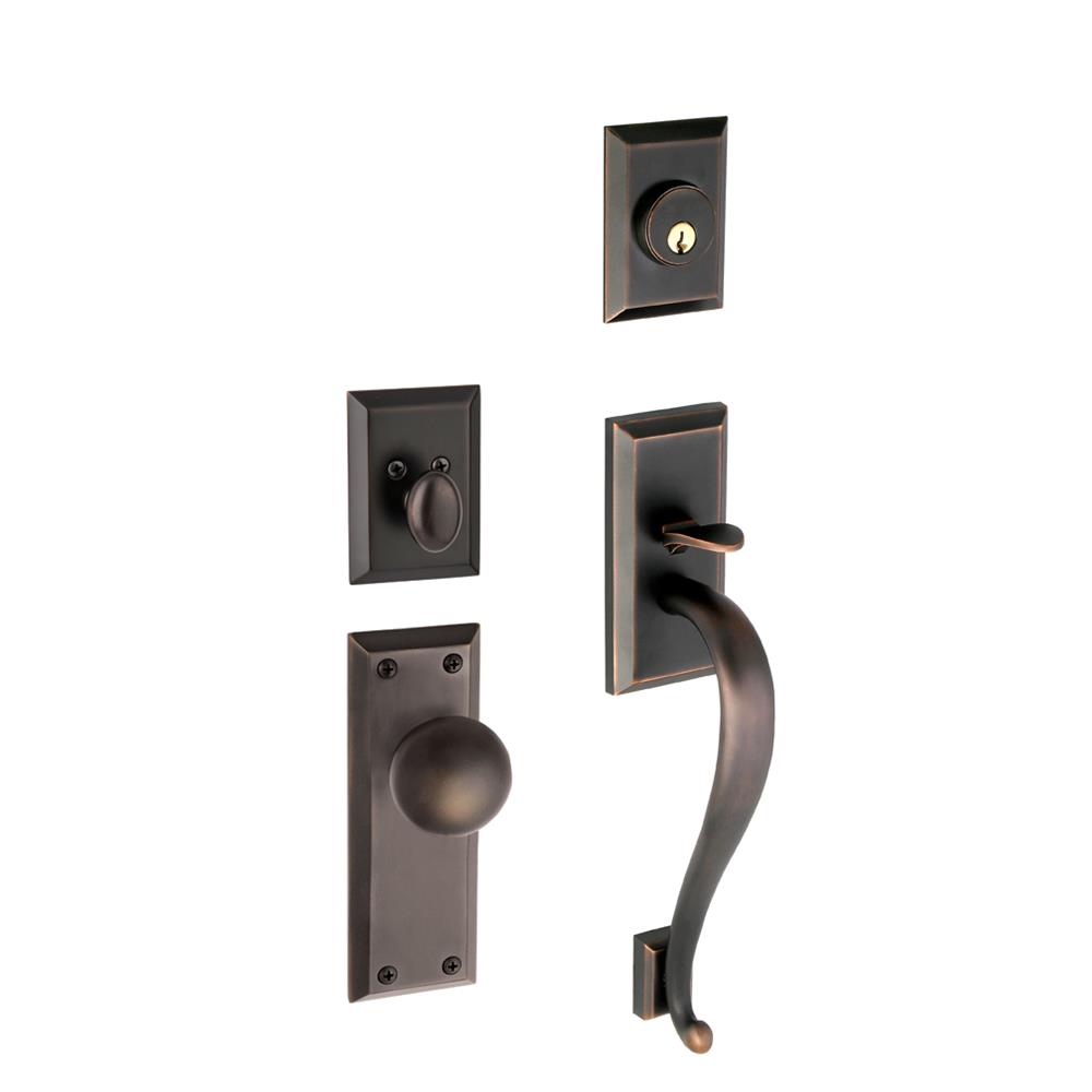 Grandeur by Nostalgic Warehouse FAVSGRFAV Single Cylinder Fifth Avenue S-Grip Handleset with Fifth Avenue Knob in Timeless Bronze